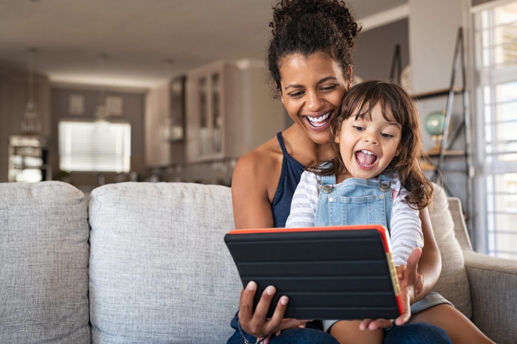 mother and daughter homeschooling